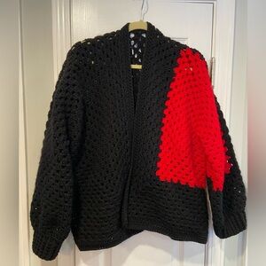 Handmade Crochet Granny Square One Size Cozy Cardigan Boho Chunky Knit Sweater